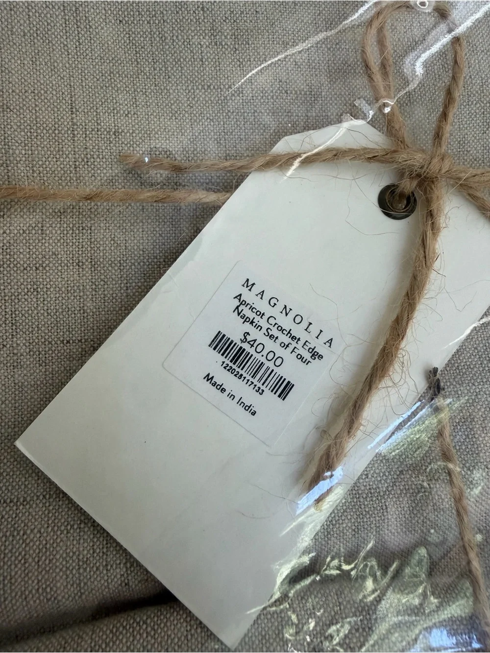 Magnolia Apricot Crochet Linen Napkins, set of 8